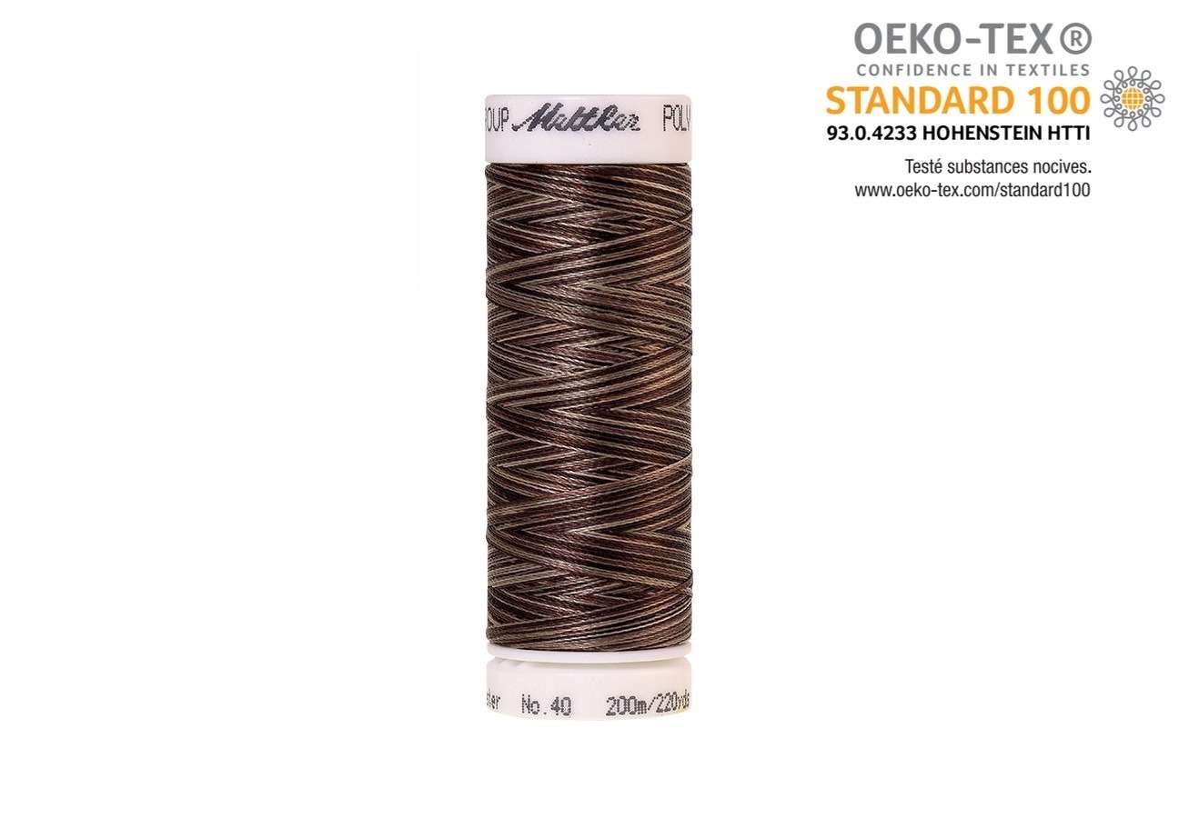 Bobine de fil Mettler Polysheen brillant multicolor, couleur 9927. Fil 100% polyester pour broderie et couture.