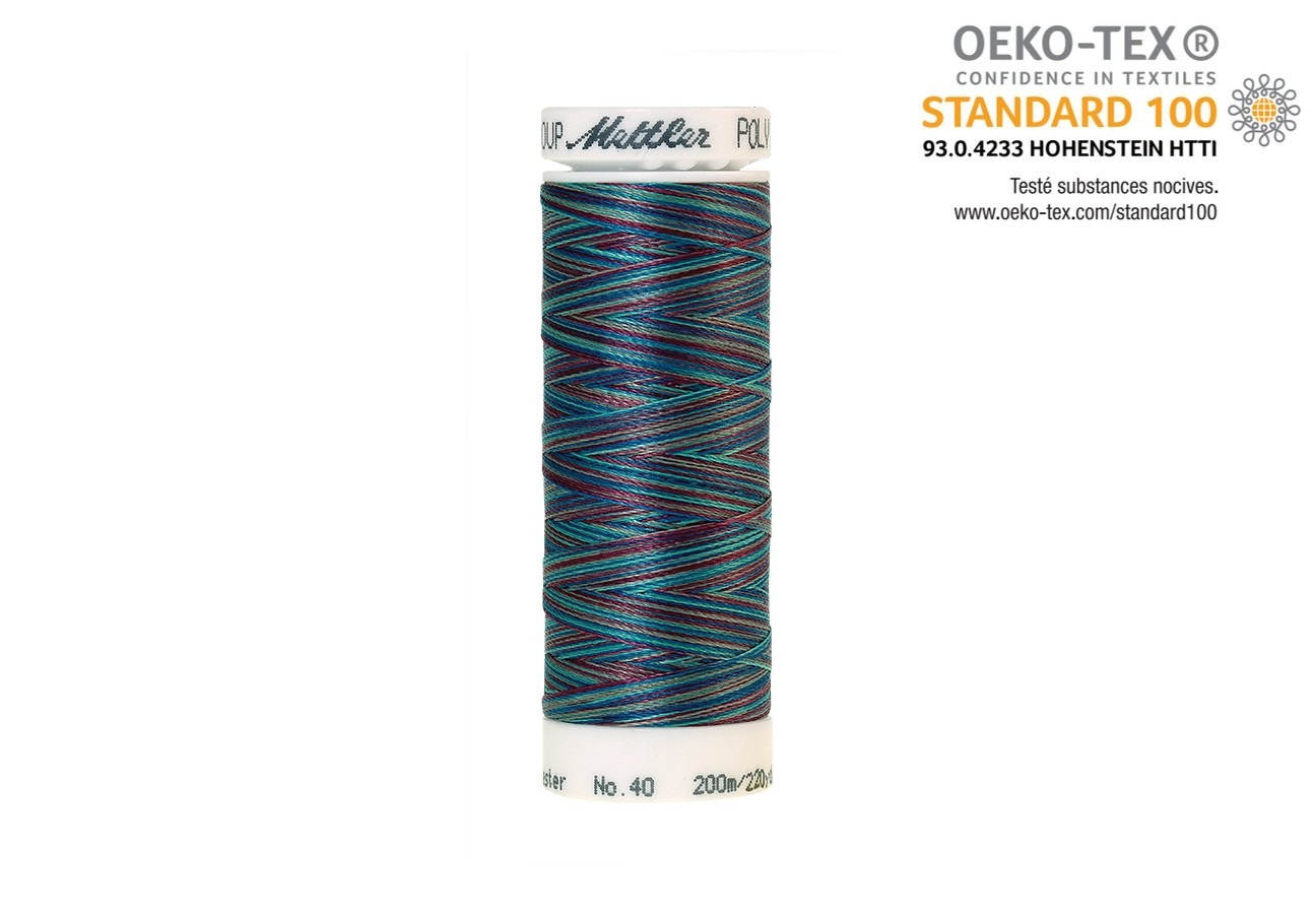 Fil Mettler Polysheen Multicolor 9970 Photo d'une bobine de fil brillant Mettler Polysheen couleur 9970 multicolor, 200m, pour machine à broder.