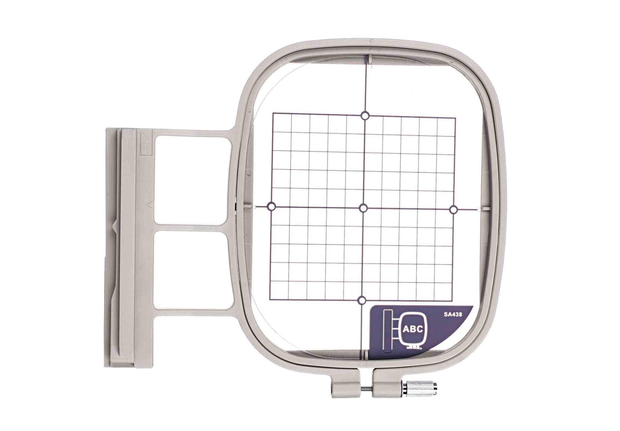 Cadre à broder Sew Tech de taille 10 cm x 10 cm pour machines à broder Brother, montrant la feuille de positionnement.