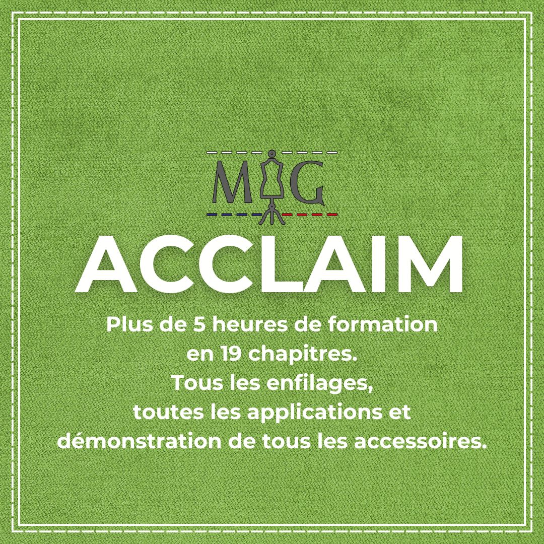 Interface de la formation vidéo Baby Lock Acclaim montrant les modules et chapitres