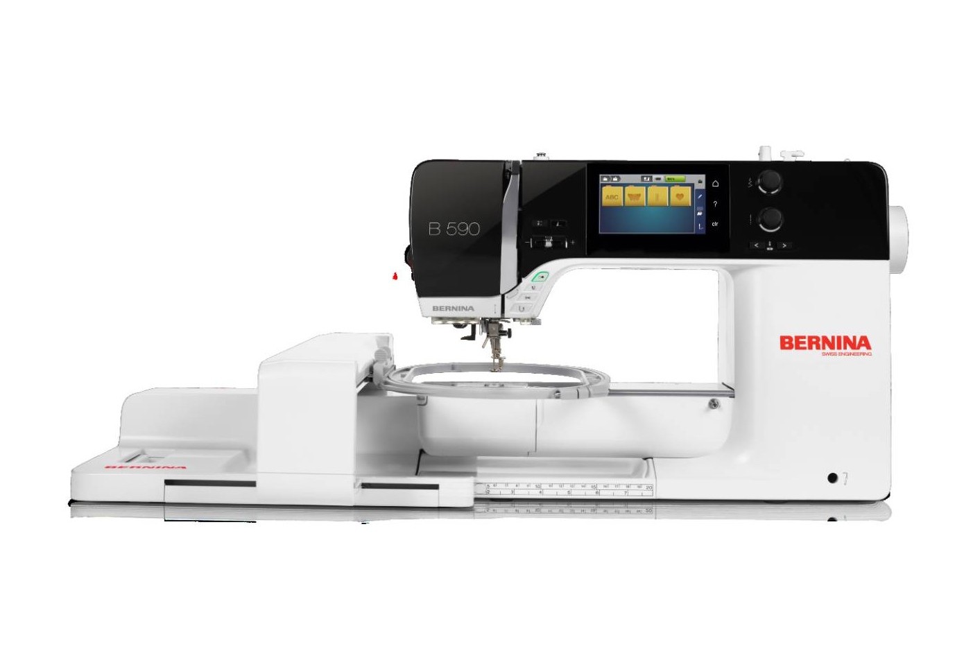 Bernina 590 machine couture broderie Machine à coudre et à broder Bernina 590 sur un plan de travail