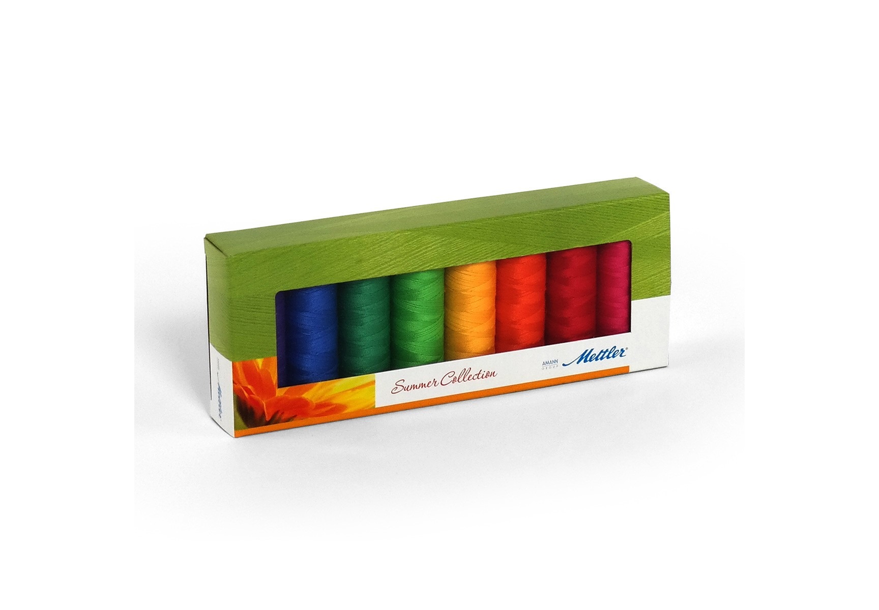 Coffret Mettler Seralon Summer contenant 8 bobines de fil à coudre en polyester #100