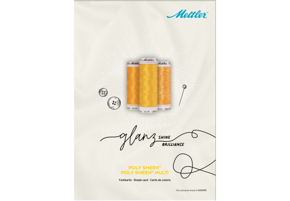 Image du nuancier Mettler Polysheen ouvert, montrant les échantillons de couleurs des fils